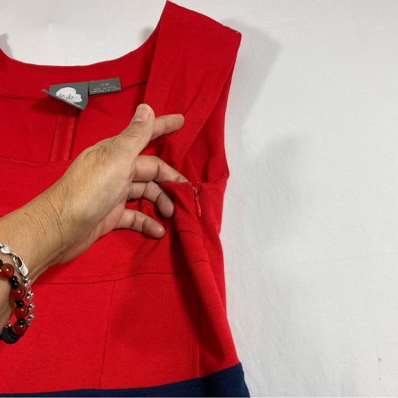 Anthropology Dress Women’s Small Mini sleeveless square neck Pockets Red Blue - Picture 4 of 11